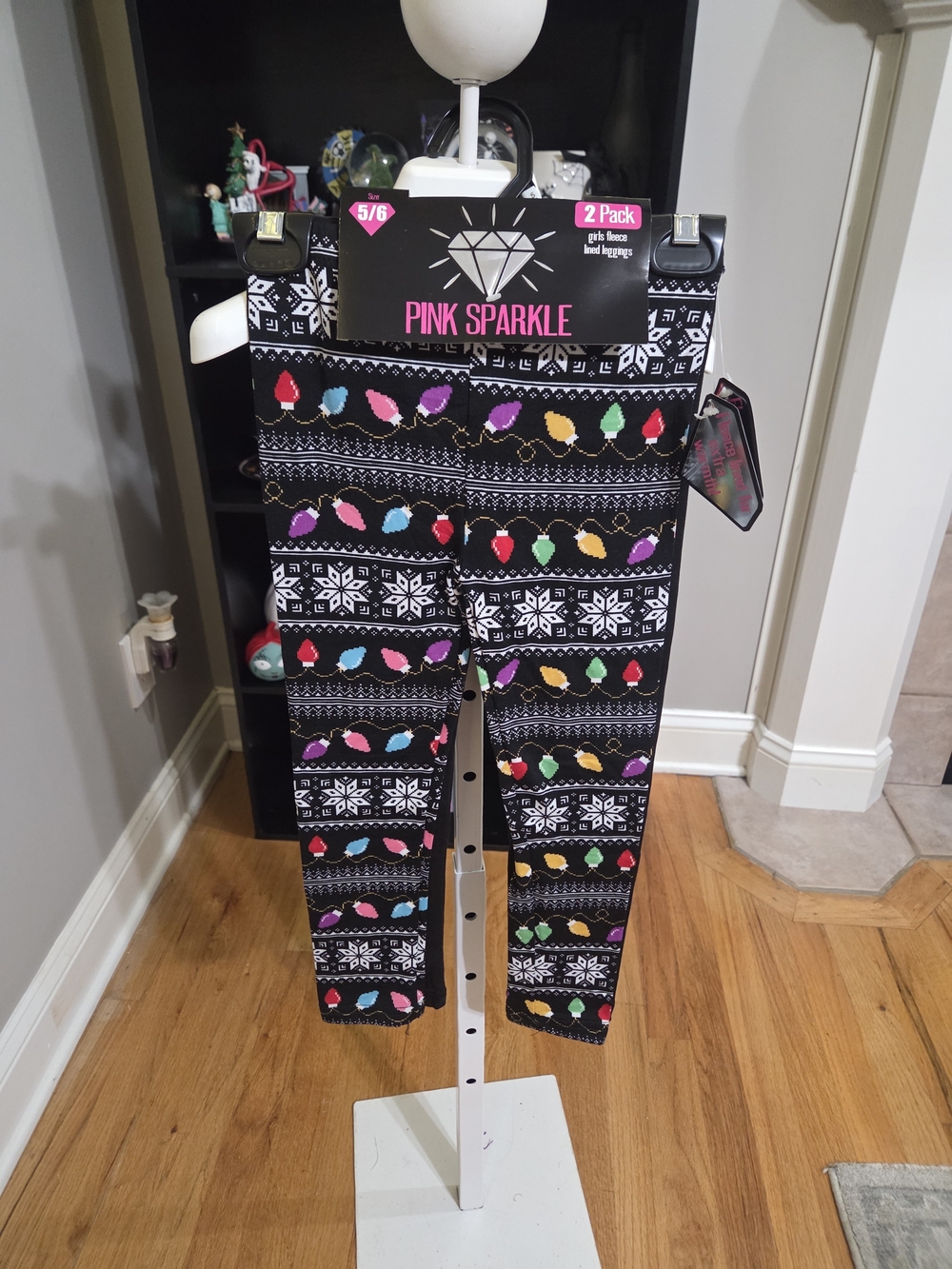 Girls' Black Holiday Light Print Leggings Set